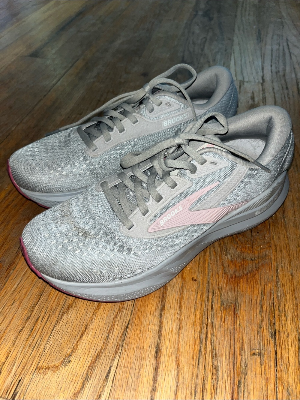 Brooks Adrenaline GTS 24 running shoes in alloy/white/zephyr color way